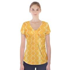 Pattern Yellow Short Sleeve Front Detail Top by HermanTelo