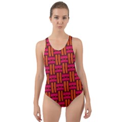 Pattern Red Background Structure Cut-out Back One Piece Swimsuit by HermanTelo