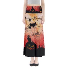 Funny Halloween Design, Cat, Pumpkin And Witch Full Length Maxi Skirt by FantasyWorld7
