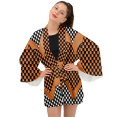 Heart Chess Board Checkerboard Long Sleeve Kimono by HermanTelo