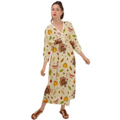 Thanksgiving Turkey Pattern Grecian Style  Maxi Dress by Valentinaart