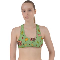 Thanksgiving Turkey Pattern Criss Cross Racerback Sports Bra by Valentinaart