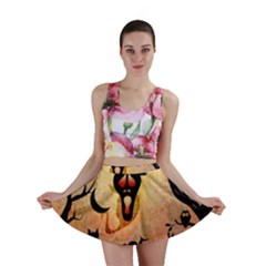 Funny Halloween Design, Pumpkin, Cat, Owl And Crow Mini Skirt by FantasyWorld7