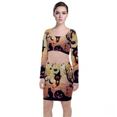 Funny Halloween Design, Pumpkin, Cat, Owl And Crow Top And Skirt Sets by FantasyWorld7