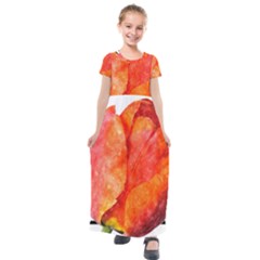 Tulip Watercolor Red And Black Stripes Kids  Short Sleeve Maxi Dress by picsaspassion