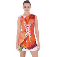 Tulip Watercolor Red And Black Stripes Lace Up Front Bodycon Dress by picsaspassion