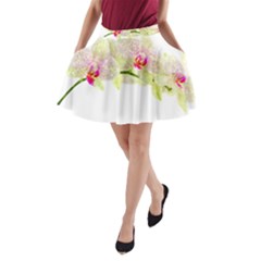 Phalenopsis Orchid White Lilac Watercolor Aquarel A-line Pocket Skirt by picsaspassion