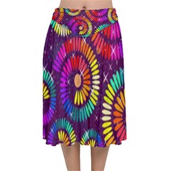 Abstract Background Spiral Colorful Velvet Flared Midi Skirt by HermanTelo