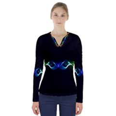 Colorful Neon Art Light Rays, Rainbow Colors V-neck Long Sleeve Top by picsaspassion