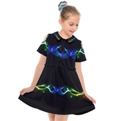 Colorful Neon Art Light Rays, Rainbow Colors Kids  Short Sleeve Shirt Dress by picsaspassion