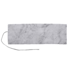 White Marble Texture Floor Background With Dark Gray Grey Texture Greek Marble Print Luxuous Real Marble Roll Up Canvas Pencil Holder (m) by genx
