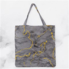 Marble Neon Retro Light Gray With Gold Yellow Veins Texture Floor Background Retro Neon 80s Style Neon Colors Print Luxuous Real Marble Grocery Tote Bag by genx