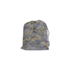 Marble Neon Retro Light Gray With Gold Yellow Veins Texture Floor Background Retro Neon 80s Style Neon Colors Print Luxuous Real Marble Drawstring Pouch (xs) by genx