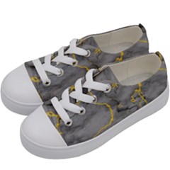 Marble Neon Retro Light Gray With Gold Yellow Veins Texture Floor Background Retro Neon 80s Style Neon Colors Print Luxuous Real Marble Kids  Low Top Canvas Sneakers by genx