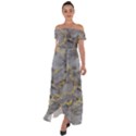 Marble neon retro light gray with gold yellow veins texture floor background retro neon 80s style neon colors print luxuous real marble Off Shoulder Open Front Chiffon Dress View1