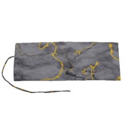 Marble Neon Retro Light Gray With Gold Yellow Veins Texture Floor Background Retro Neon 80s Style Neon Colors Print Luxuous Real Marble Roll Up Canvas Pencil Holder (s) by genx