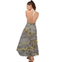 Marble neon retro light gray with gold yellow veins texture floor background retro neon 80s style neon colors print luxuous real marble Backless Maxi Beach Dress View2
