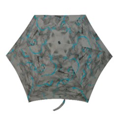 Marble Light Gray With Bright Cyan Blue Veins Texture Floor Background Retro Neon 80s Style Neon Colors Print Luxuous Real Marble Mini Folding Umbrellas by genx