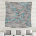 Marble light gray with bright cyan blue veins texture floor background retro neon 80s style neon colors print luxuous real marble Square Tapestry (Large) View2
