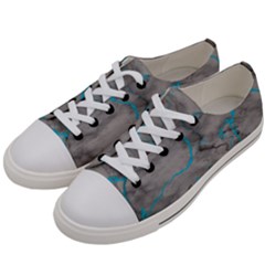 Marble Light Gray With Bright Cyan Blue Veins Texture Floor Background Retro Neon 80s Style Neon Colors Print Luxuous Real Marble Men s Low Top Canvas Sneakers by genx