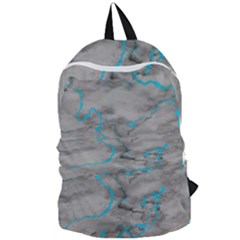 Marble Light Gray With Bright Cyan Blue Veins Texture Floor Background Retro Neon 80s Style Neon Colors Print Luxuous Real Marble Foldable Lightweight Backpack by genx