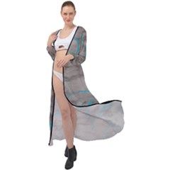 Marble Light Gray With Bright Cyan Blue Veins Texture Floor Background Retro Neon 80s Style Neon Colors Print Luxuous Real Marble Maxi Chiffon Beach Wrap by genx