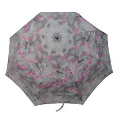 Marble Light Gray With Bright Magenta Pink Veins Texture Floor Background Retro Neon 80s Style Neon Colors Print Luxuous Real Marble Folding Umbrellas by genx