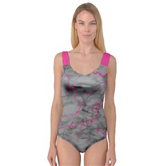 Marble Light Gray With Bright Magenta Pink Veins Texture Floor Background Retro Neon 80s Style Neon Colors Print Luxuous Real Marble Princess Tank Leotard  by genx