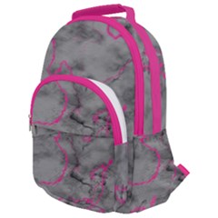 Marble Light Gray With Bright Magenta Pink Veins Texture Floor Background Retro Neon 80s Style Neon Colors Print Luxuous Real Marble Rounded Multi Pocket Backpack by genx