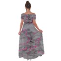 Marble light gray with bright magenta pink veins texture floor background retro neon 80s style neon colors print luxuous real marble Off Shoulder Open Front Chiffon Dress View2