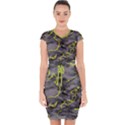 Marble light gray with green lime veins texture floor background retro neon 80s style neon colors print luxuous real marble Capsleeve Drawstring Dress  View1
