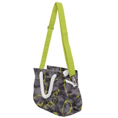 Marble Light Gray With Green Lime Veins Texture Floor Background Retro Neon 80s Style Neon Colors Print Luxuous Real Marble Rope Handles Shoulder Strap Bag by genx