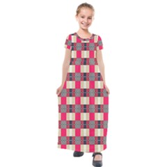 Background Texture Plaid Red Kids  Short Sleeve Maxi Dress by HermanTelo