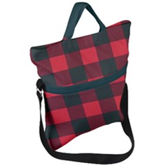 Canadian Lumberjack Red And Black Plaid Canada Fold Over Handle Tote Bag by Quebec
