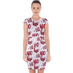 Christmas Watercolor Hohoho Red Handdrawn Holiday Organic And Naive Pattern Capsleeve Drawstring Dress  by genx