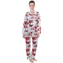Christmas Watercolor Hohoho Red Handdrawn Holiday Organic And Naive Pattern Satin Long Sleeve Pyjamas Set by genx