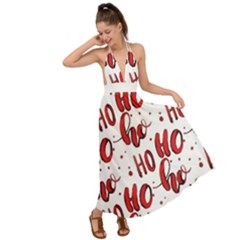 Christmas Watercolor Hohoho Red Handdrawn Holiday Organic And Naive Pattern Backless Maxi Beach Dress by genx