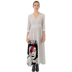 Banksy Graffiti Uk England God Save The Queen Elisabeth With David Bowie Rockband Face Makeup Ziggy Stardust Button Up Boho Maxi Dress by snek