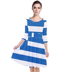 Greece Flag Greek Flag Quarter Sleeve Waist Band Dress by FlagGallery