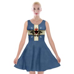 Quebec Flag Drapeau Québec Patriote Carillon Sacré-coeur Christian Catholic Old Vintage With Fleurs De Lys Velvet Skater Dress by Quebec