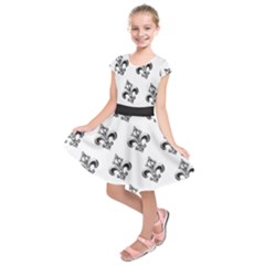 French France Fleur De Lys Metal Pattern Black And White Antique Vintage Kids  Short Sleeve Dress by Quebec
