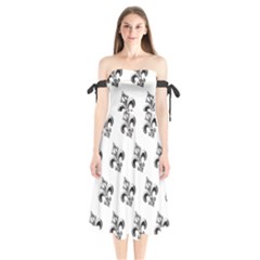 French France Fleur De Lys Metal Pattern Black And White Antique Vintage Shoulder Tie Bardot Midi Dress by Quebec