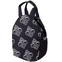 French France Fleur De Lys Metal Pattern Black And White Antique Vintage Black Rocker Travel Backpacks by Quebec