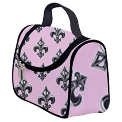 French France Fleur De Lys Metal Pattern Black And White Antique Vintage Pink And Black Rocker Satchel Handbag by Quebec