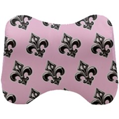 French France Fleur De Lys Metal Pattern Black And White Antique Vintage Pink And Black Rocker Head Support Cushion by Quebec