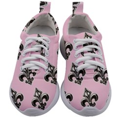 French France Fleur De Lys Metal Pattern Black And White Antique Vintage Pink And Black Rocker Kids Athletic Shoes by Quebec