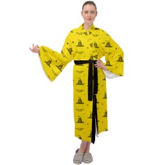 Gadsden Flag Don t Tread On Me Yellow And Black Pattern With American Stars Maxi Velour Kimono by snek
