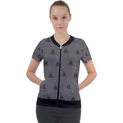 Gadsden Flag Don t Tread On Me Black And Gray Snake And Metal Gothic Crosses Short Sleeve Zip Up Jacket by snek