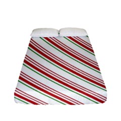 White Candy Cane Pattern With Red And Thin Green Festive Christmas Stripes Fitted Sheet (full/ Double Size) by genx