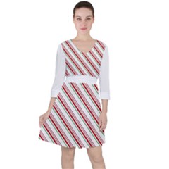 White Candy Cane Pattern With Red And Thin Green Festive Christmas Stripes Ruffle Dress by genx